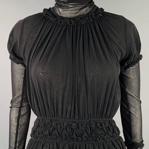 JEAN PAUL GAULTIER Size M Black Polyamide Ruffled Turtleneck Dress Top