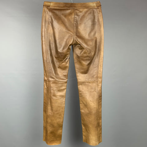 PRADA Size 2 Brown Burnished Leather Straight Leg Dress Pants