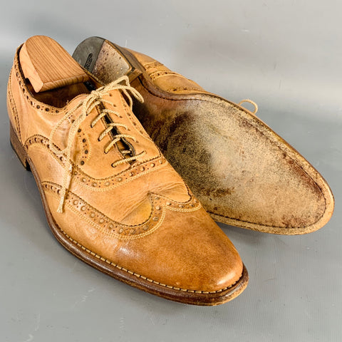 CALZOLERIA HARRIS Size 10.5 Tan Perforated Leather Wingtip Lace-Up Shoes