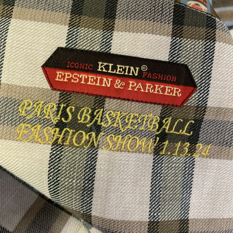 KLEIN EPSTEIN & PARKER Logue Size M Tan Olive Plaid Wool Blend See Through Coat