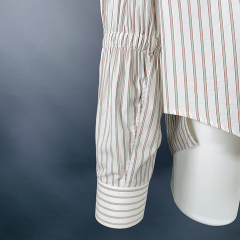 VIVIENNE WESTWOOD Size 36 White Brown Stripe Cotton Oversized Long Sleeve Shirt