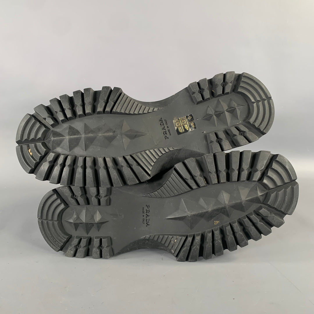 PRADA Size 10.5 Brown Black Leather Ankle Boots