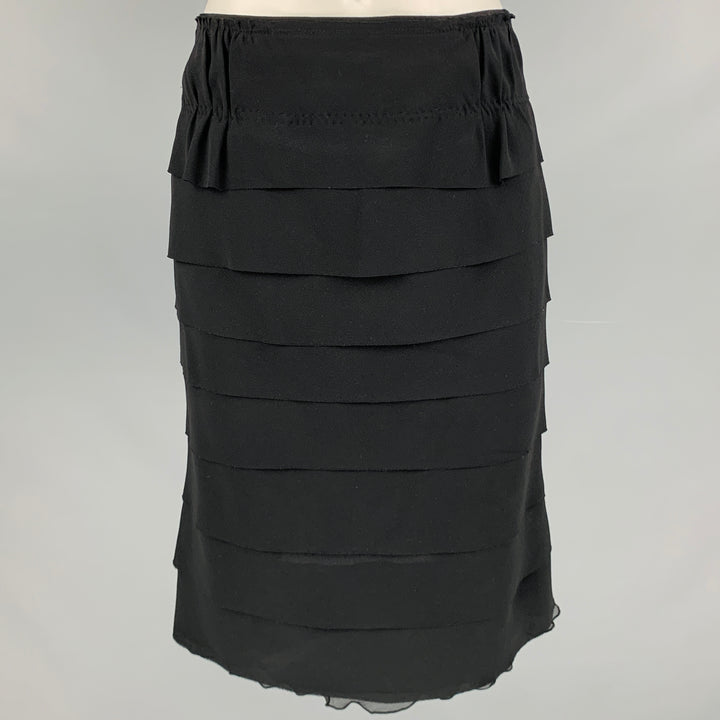 NINA RICCI Size 6 Black Silk Pencil Skirt