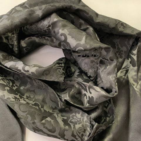 GIORGIO ARMANI Black Tapestry Wool Silk Fringe Scarf