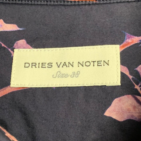 DRIES VAN NOTEN Size 2 Navy Pink Cotton Floral Spread Collar Shirt