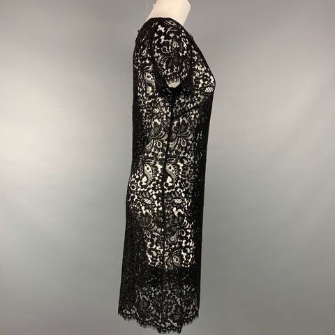 RALPH LAUREN Black Label Size 10 Black Lace Cotton Blend Cocktail Dress
