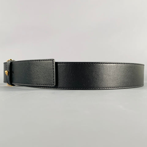 VERSACE Size 34 Black Gold Greca Leather Belt