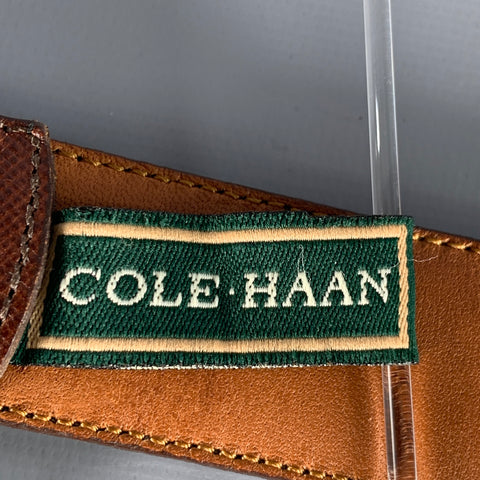 COLE HAAN Size 36 Dark Brown Saffiano Leather Belt