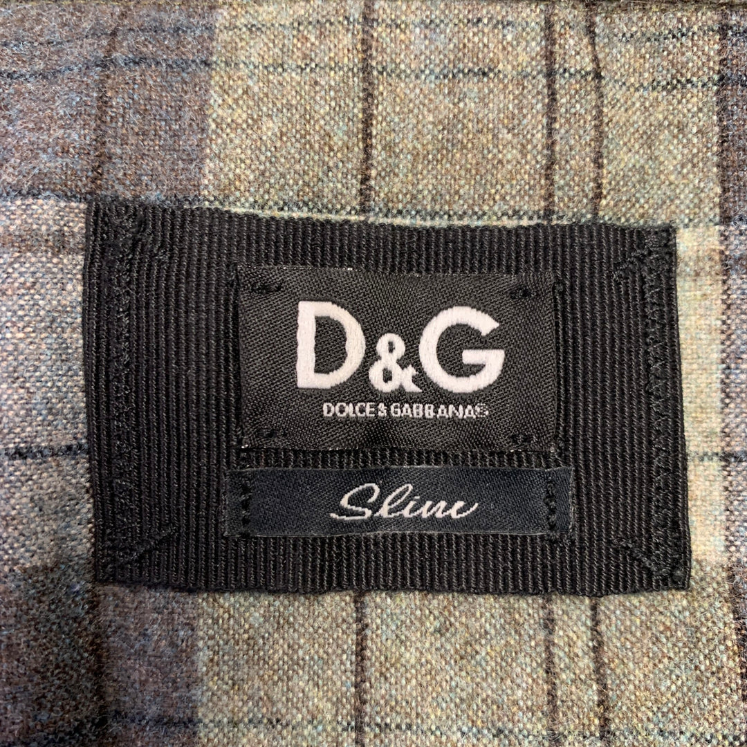 D&G by DOLCE & GABBANA Size 40 Green Grey Plaid Utility Slim Fit Long Sleeve Shirt