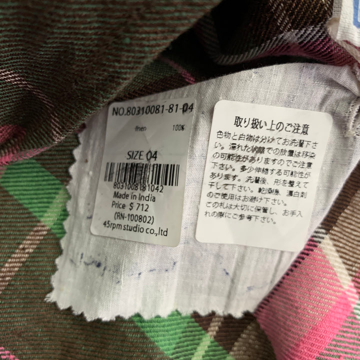 45rpm Size XL Pink Brown Green Plaid Linen Notch Lapel Jacket