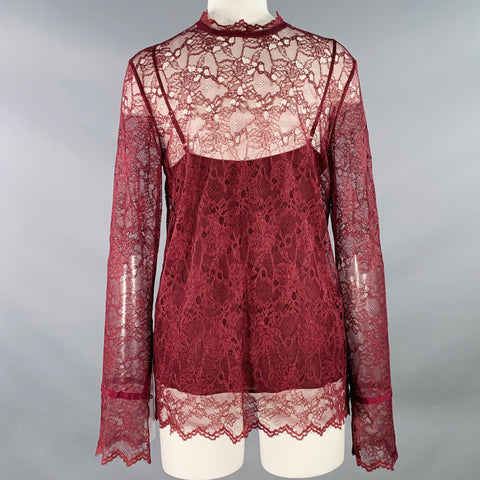 THEORY Size M Burgundy Polyamide Lace Long Sleeve Blouse