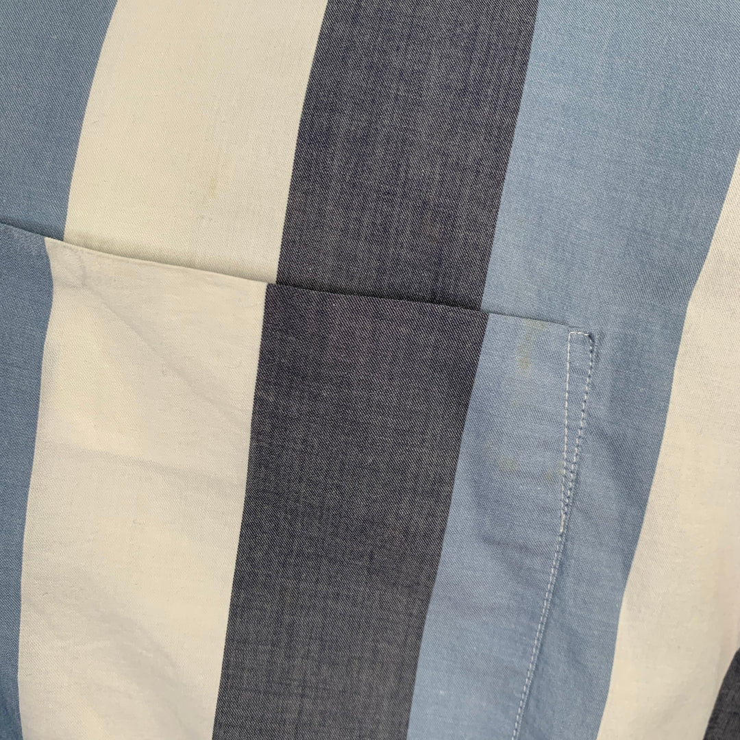 LIVID JEANS Size M Grey Blue White Stripe Cotton Collarless Long Sleeve Shirt