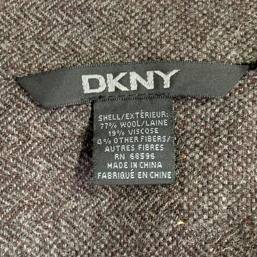 DKNY Size L Brown Grey Herringbone Wool Blend Two Pockets Long Sleeve Shirt