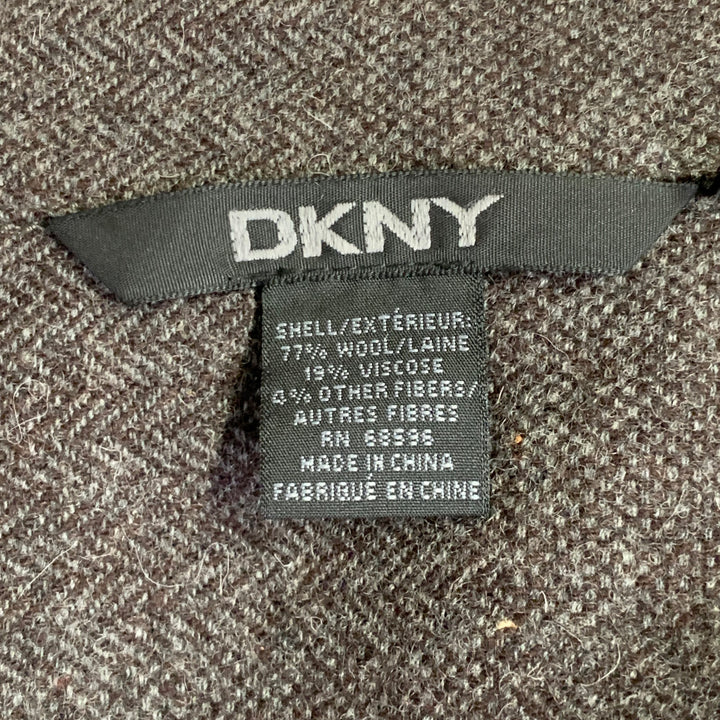 DKNY Size L Brown Grey Herringbone Wool Blend Two Pockets Long Sleeve Shirt