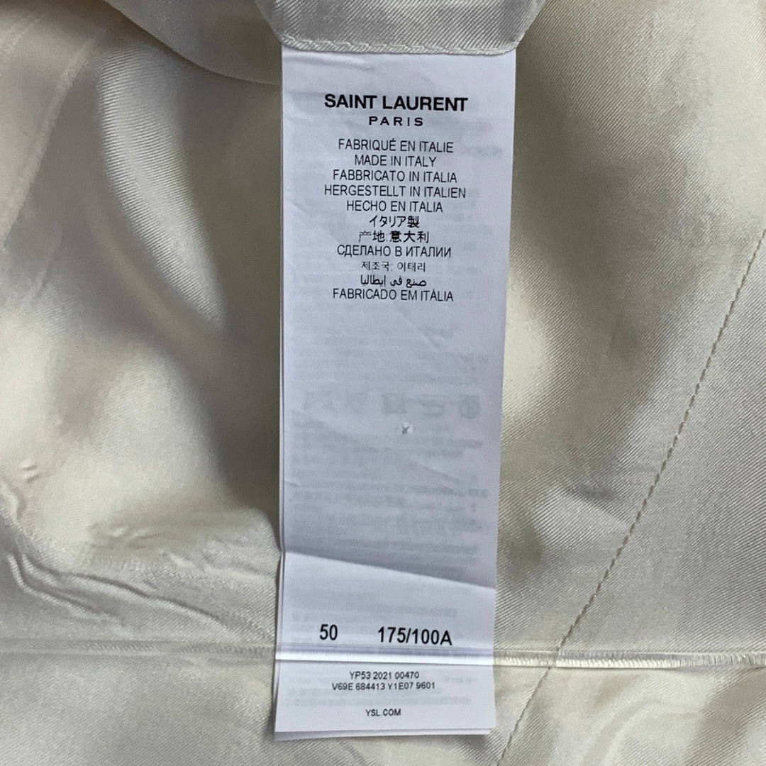 SAINT LAURENT Size 40 Regular Cream White Stripe Wool Peak Lapel Sport Coat