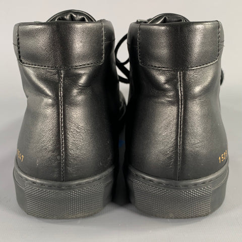 COMMON PROJECTS Size 10 Black Leather High Top Sneakers