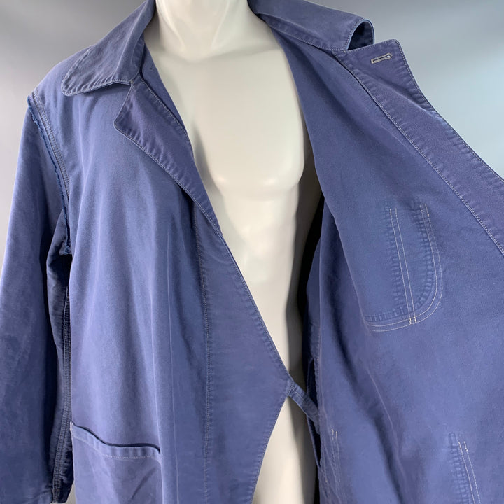 MAISON MARGIELA Size 34 Blue Wash Cotton Wrap Around Belted Trench Coat