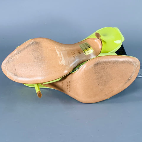 RENE CAOVILLA Size 6.5 Green Chartreuse Silk Rhinestones Strappy Sandals