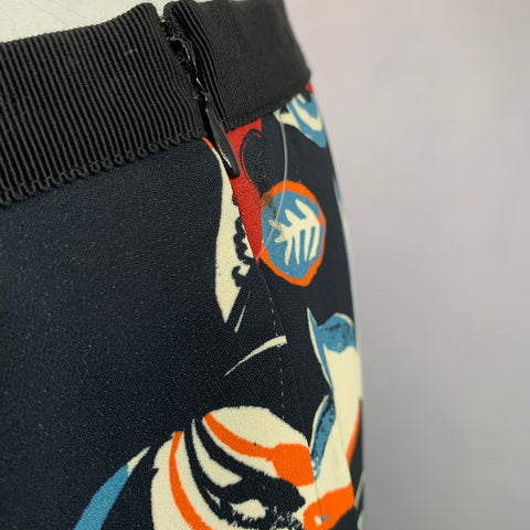 ETRO Size L Black Multi Color Viscose Blend Abstract Floral Tapered Dress Pants