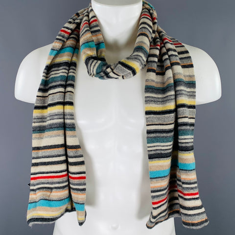 Écharpe en maille mélangée de cachemire à rayures multicolores PAUL SMITH