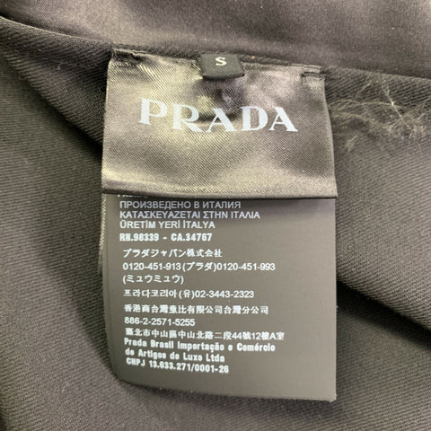 PRADA Size S Black Virgin Wool Twill Contrast Collar Zip Up Shirt Jacket