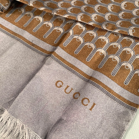 GUCCI Brown Grey Geometric Scarves