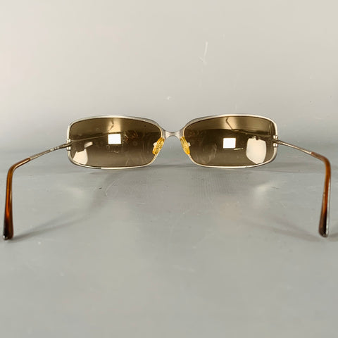 PRADA Lunettes de soleil verres miroirs en métal argenté et marron