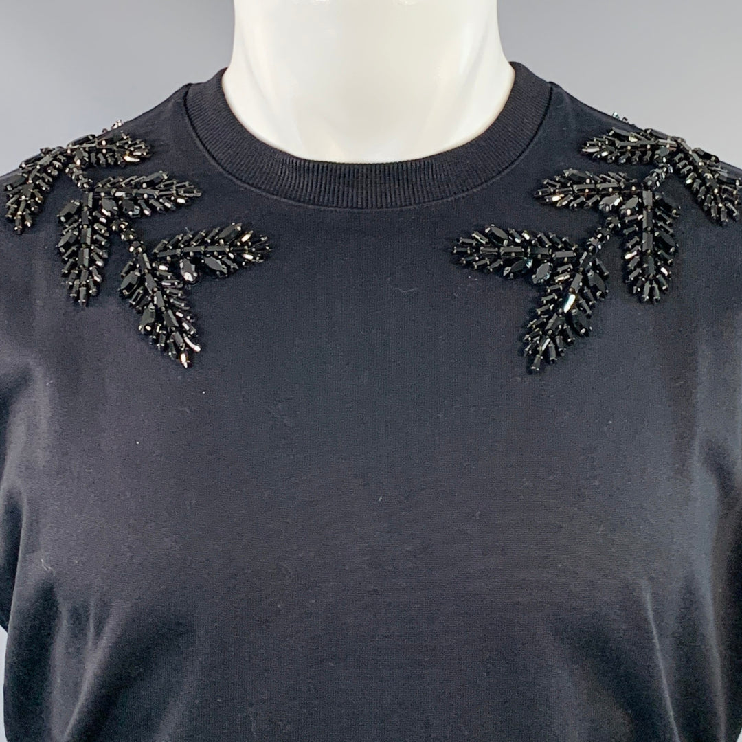 BURBERRY Size XS Black Crystal Embellishment Cotton Crew-Neck T-shirt