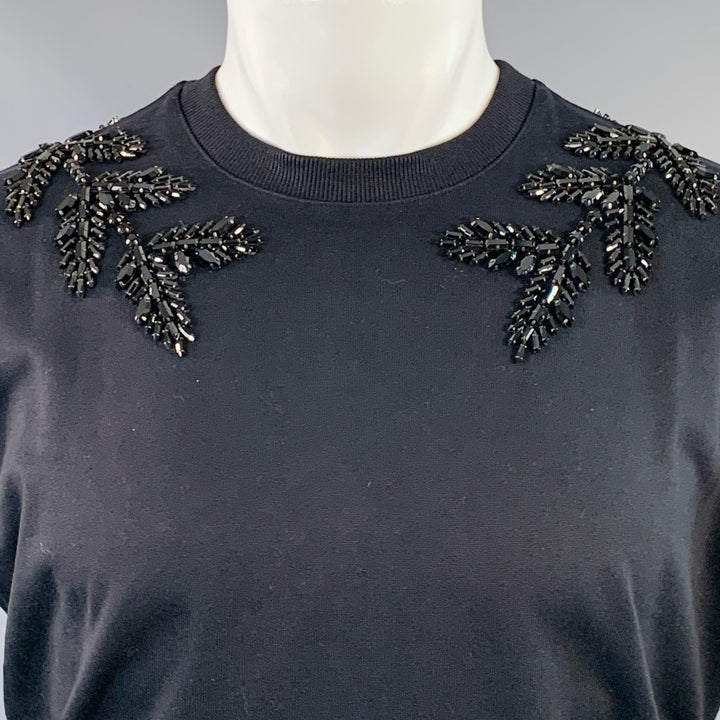 BURBERRY Size XS Black Crystal Embellishment Cotton Crew-Neck T-shirt