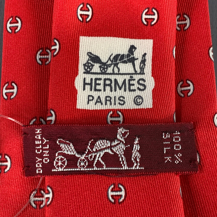 HERMES Red White Monogram Silk Tie
