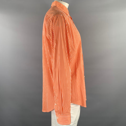 RALPH LAUREN Size XL Orange White Stripe Cotton Button Down Long Sleeve Shirt