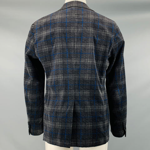 DSQUARED2 Size 40 Black Grey Plaid Cotton Blend Peak Lapel Sport Coat