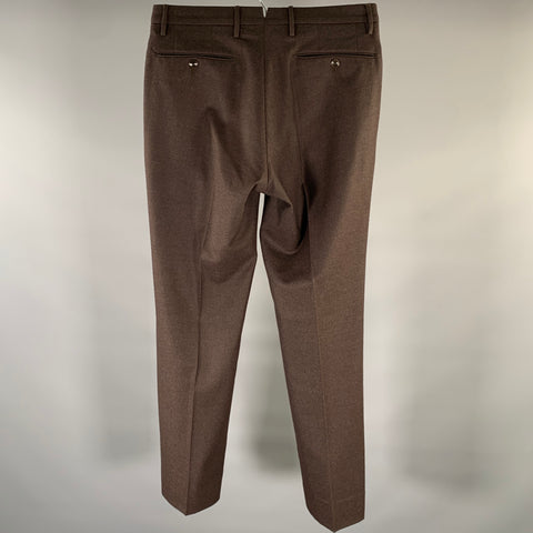 INCOTEX Size 30 Brown Heather Wool Flat Front Dress Pants
