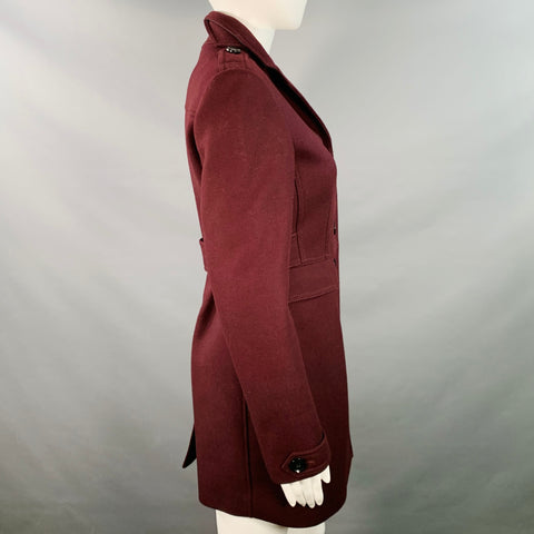 BURBERRY BRIT Size 4 Burgundy Virgin Wool Blend Single Breasted Coat
