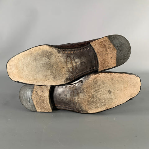 SALVATORE FERRAGAMO Size 8.5 Brown Embossed Leather Slip On Loafers