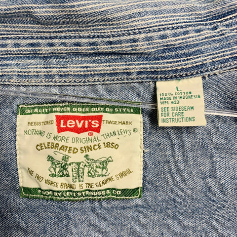 LEVI STRAUSS Size L Blue White Stripe Cotton Two Pockets Long Sleeve Shirt