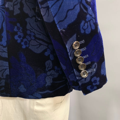 TOM FORD Chest Size 44 Blue Navy Floral Silk Viscose Peak Lapel Sport Coat