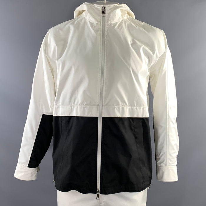 NEIL BARRETT SS2021 Size XL White Black Two Toned Polyester Windbreaker Jacket