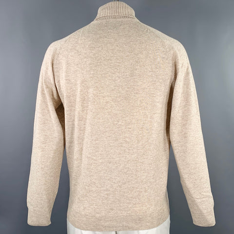 ALAN PAINE Size L Beige Oatmeal Wool Cashmere Turtleneck Sweater