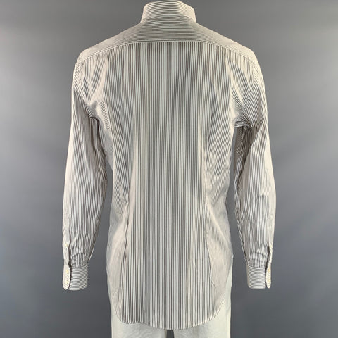 SALVATORE FERRAGAMO Size XL White Black Stripe Cotton Long Sleeve Shirt