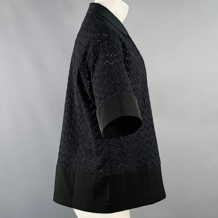 FIVE CM Size S Black Lace Cotton Blend Camp Short Sleeve Shirt