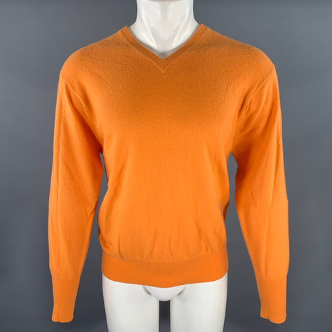 N.PEAL Size L Orange Knitted Cashmere V-Neck Sweater