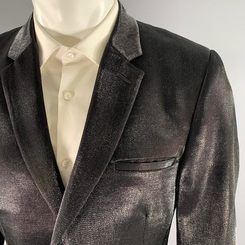 CALVIN KLEIN Size 40 Black Shimmer Viscose Blend Notch Lapel Sport Coat