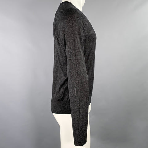 TOM FORD Size M Black Gold Shimmery Silk Blend V-Neck Pullover