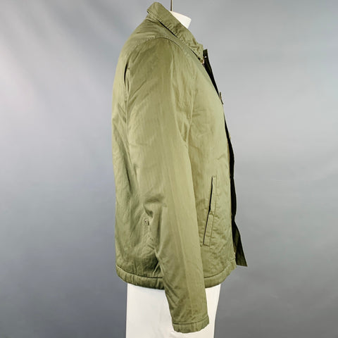 TAYLOR STITCH Size L Olive Green Cotton Zip Buttons Military Jacket