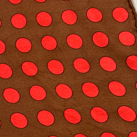 VINTAGE Brown Red Polka Dot Crepe Pocket Square