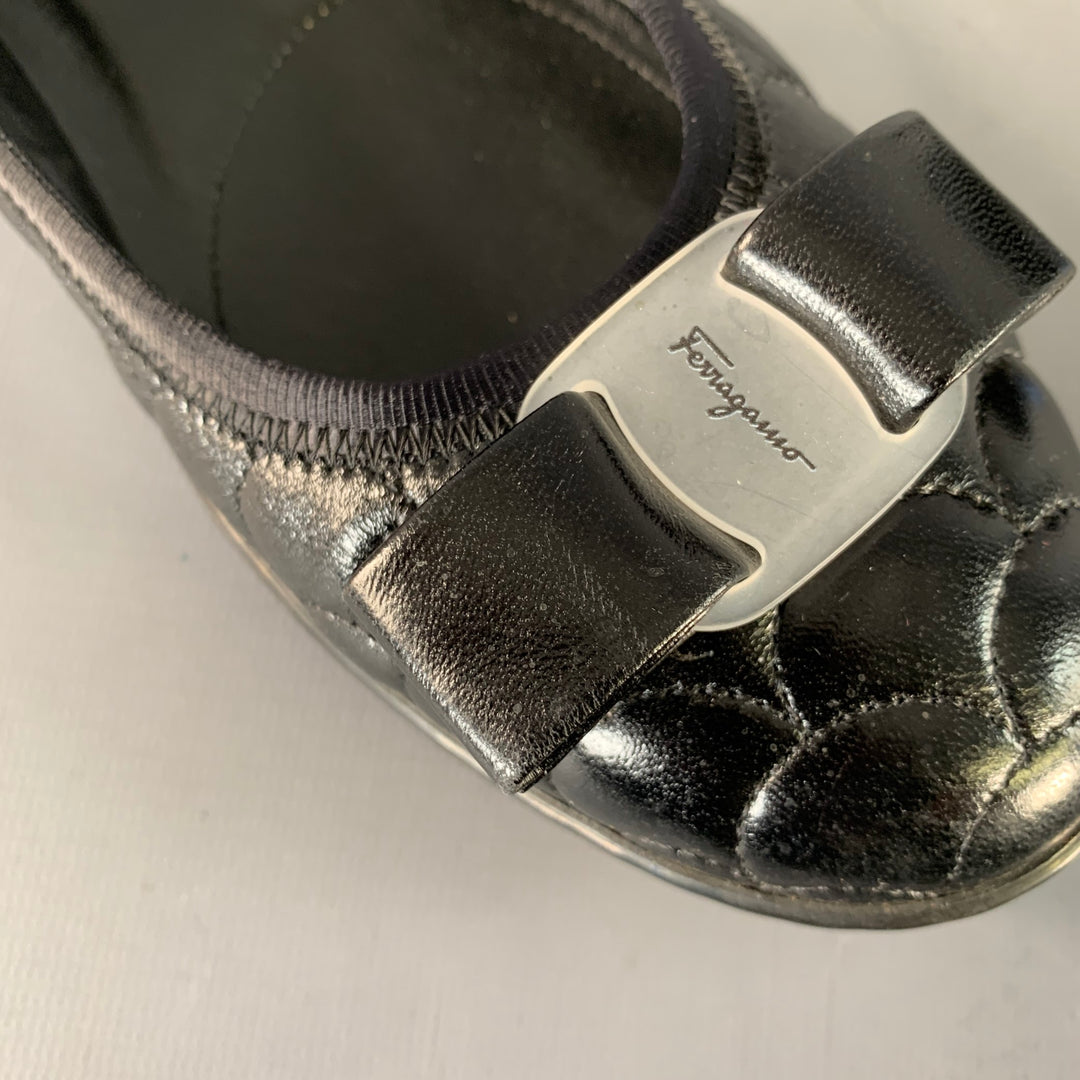 SALVATORE FERRAGAMO Size 7 Savina Black Quilted Leather Bow Flats