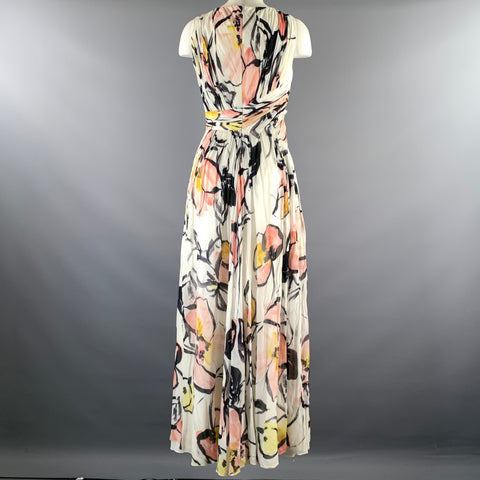 BADGLEY MISCHKA Size 0 Pink Yellow Rayon Floral Maxi Long Dress