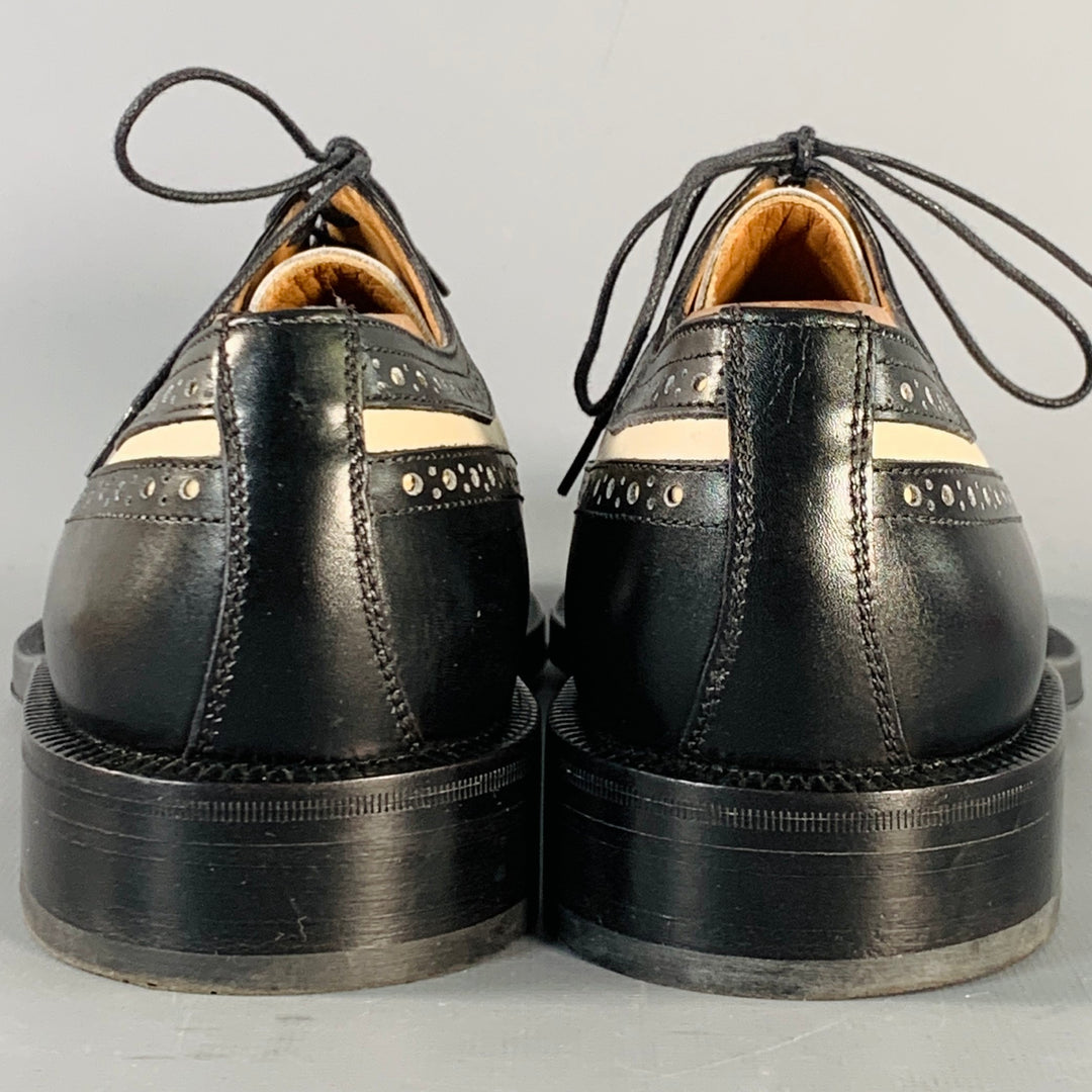 SALVATORE FERRAGAMO Size 9 Black Ivory Leather Spectator Wingtip Lace-Up Shoes