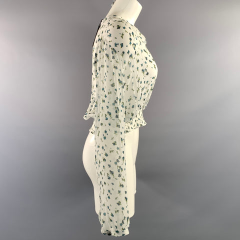 RAG & BONE Size S White Blue Viscose Floral Sheer Casual Top
